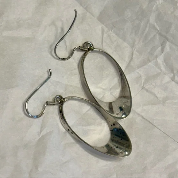Vintage Sterling Silver Oval Drop Earrings 925 - Picture 9 of 15